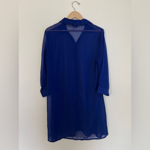 Tamsy Womens Blue Cover Up Shirt Dress Large Beachwear Button Up Billowy Sheer - Picture 5 of 17